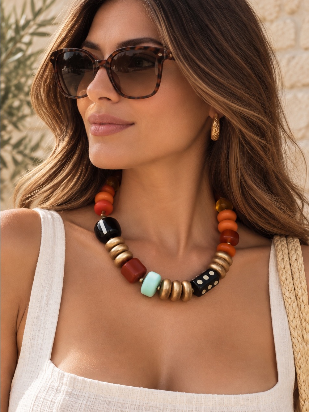 Handcrafted Multicolor Beaded Bracelet with Orange and Gold Accents